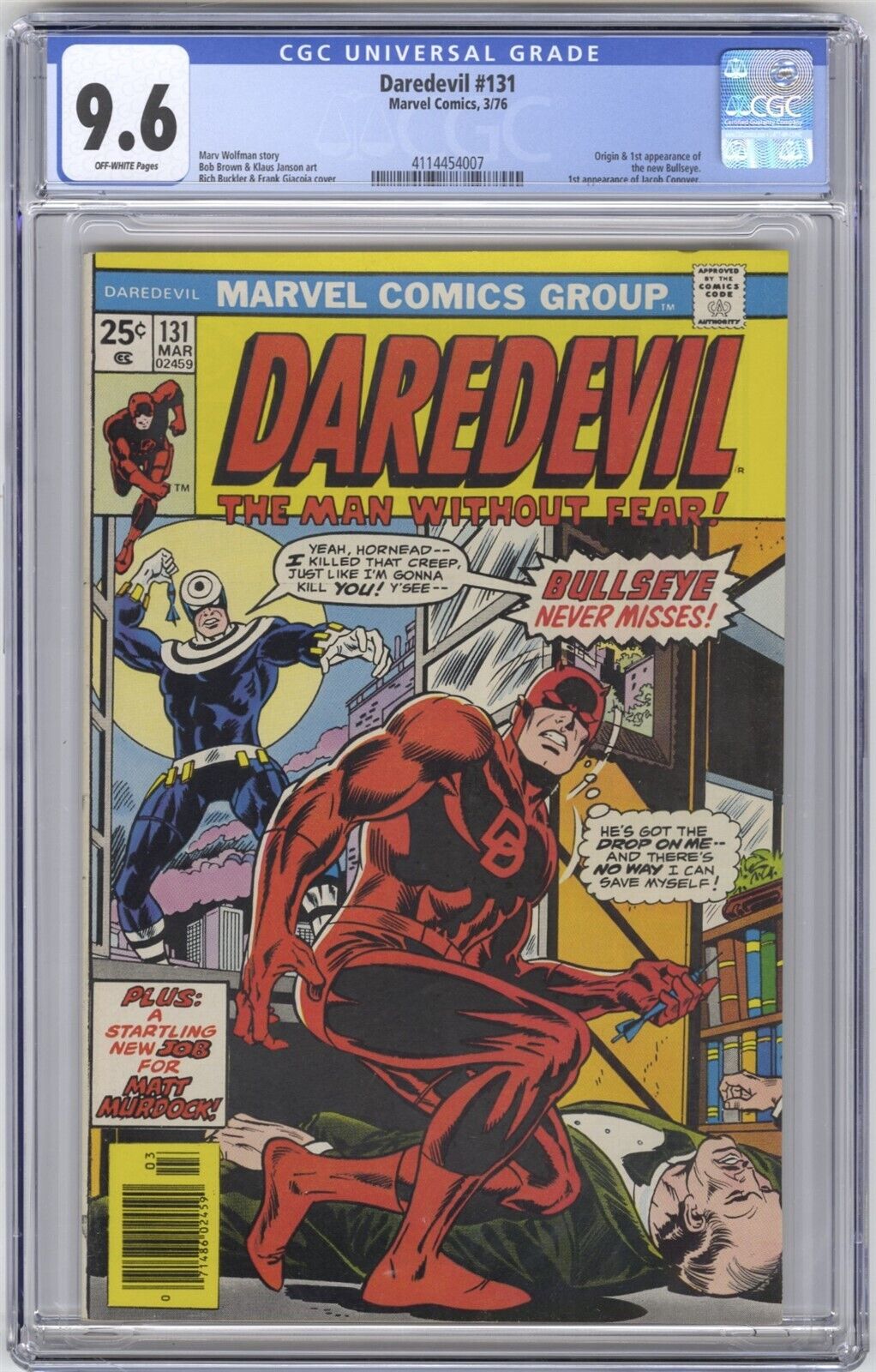 Daredevil 131 CGC 96 HIGH GRADE Marvel Comic KEY Origin  1st Bullseye App