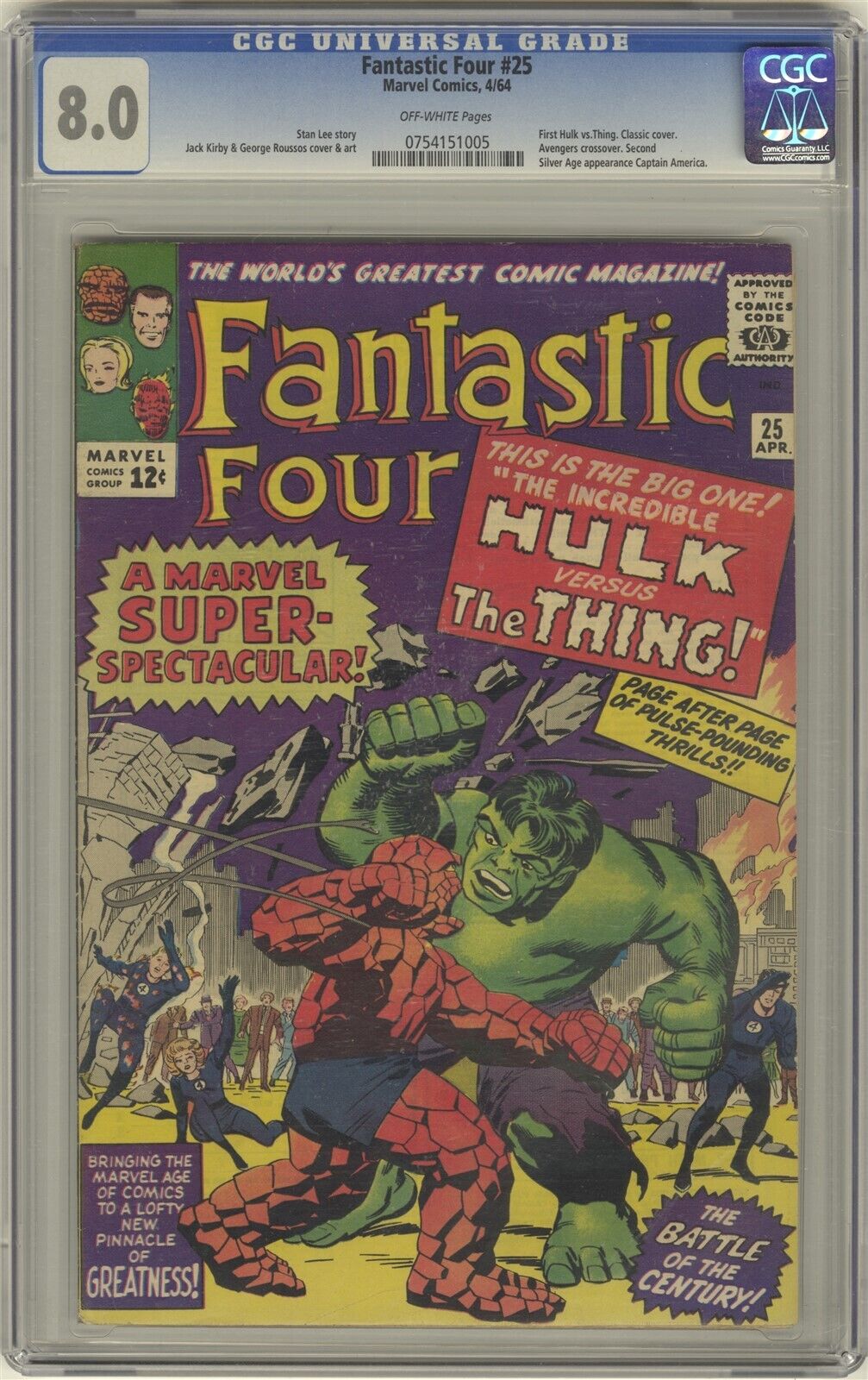 Fantastic Four 25 CGC 80 HI GRADE Marvel Comic KEY Thing vs Hulk Classic Cover