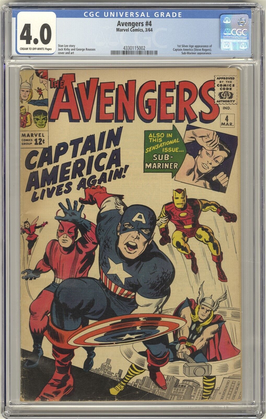 Avengers 4 CGC 40 HI GRADE Marvel Comic KEY 1st Silver Age Captain America App