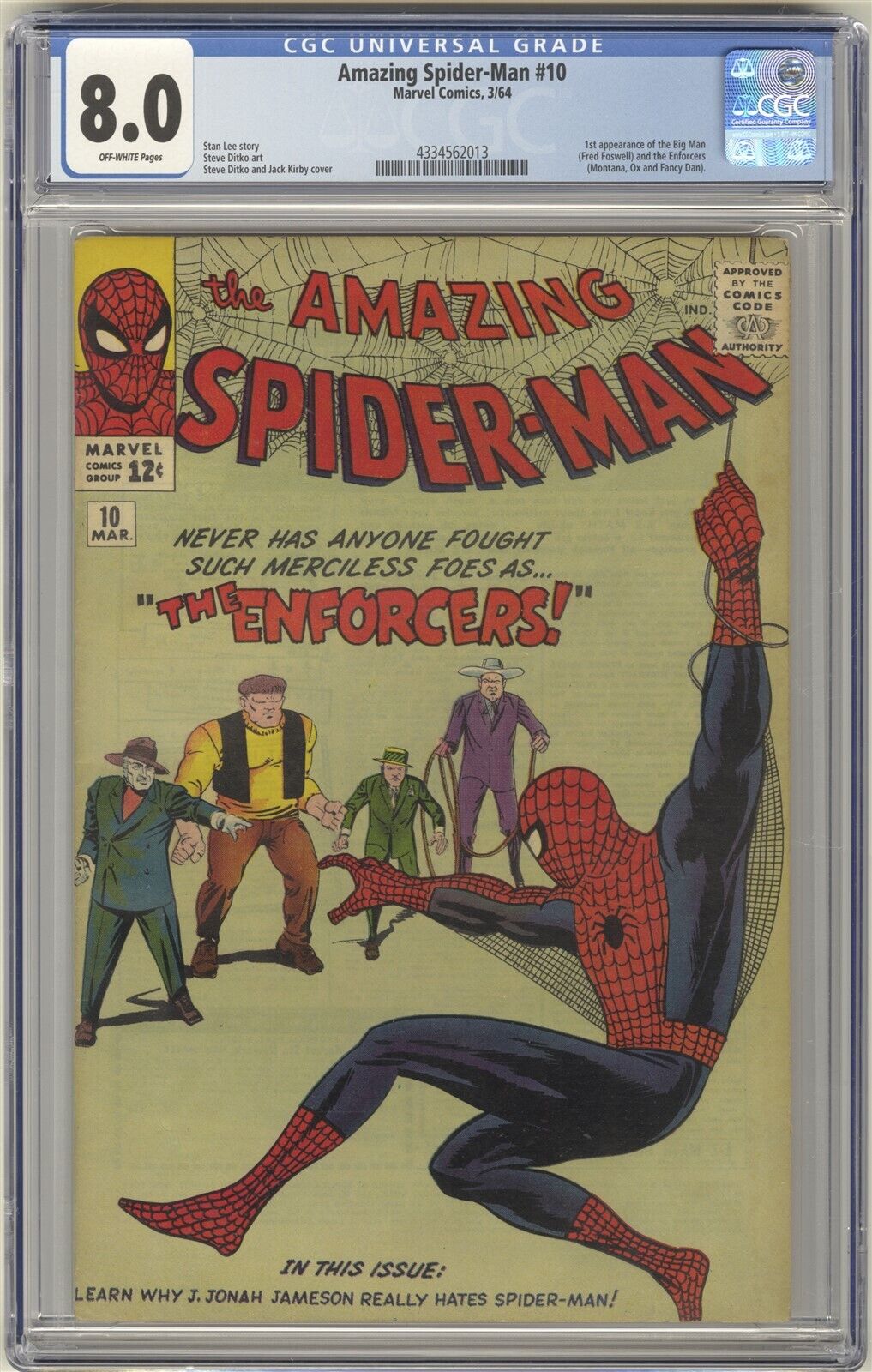 Amazing SpiderMan 10 CGC 80 HI GRADE Marvel Comic KEY 1st Big Man  Enforcers