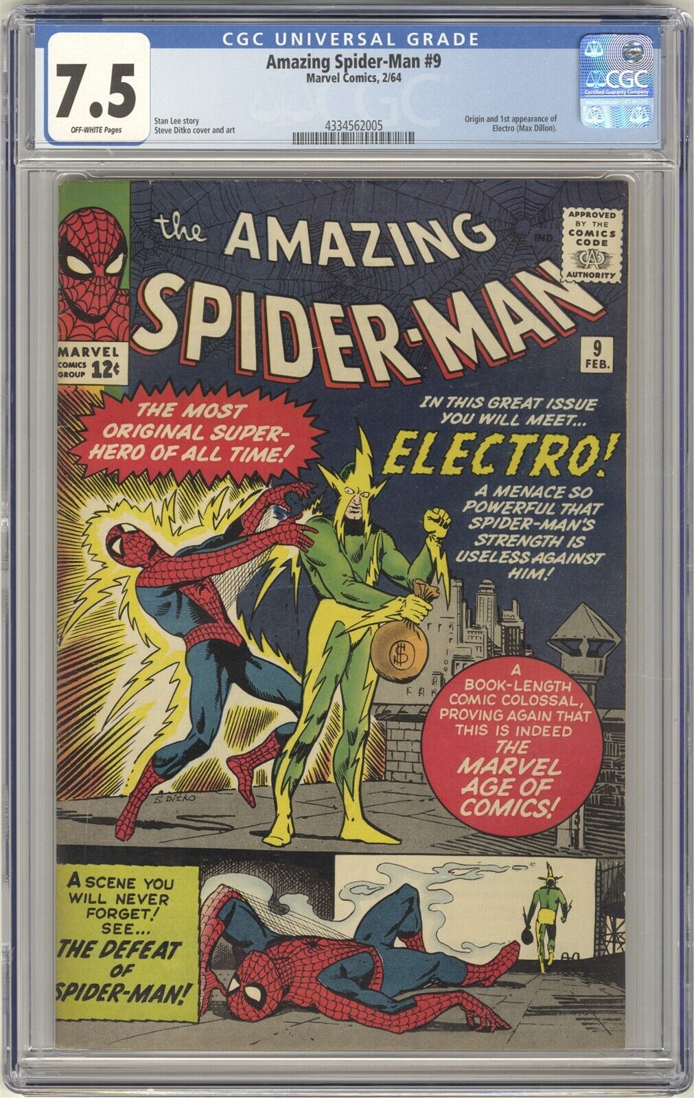 Amazing SpiderMan 9 CGC 75 HIGH GRADE Marvel Comic KEY 1st Electro Appearance