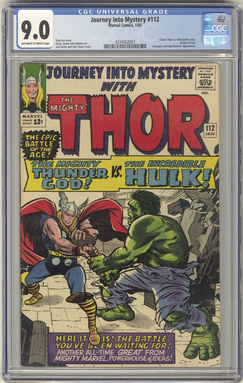 Journey into Mystery 112 CGC 90 HI GRADE Marvel KEY Classic Thor vs Hulk Cover