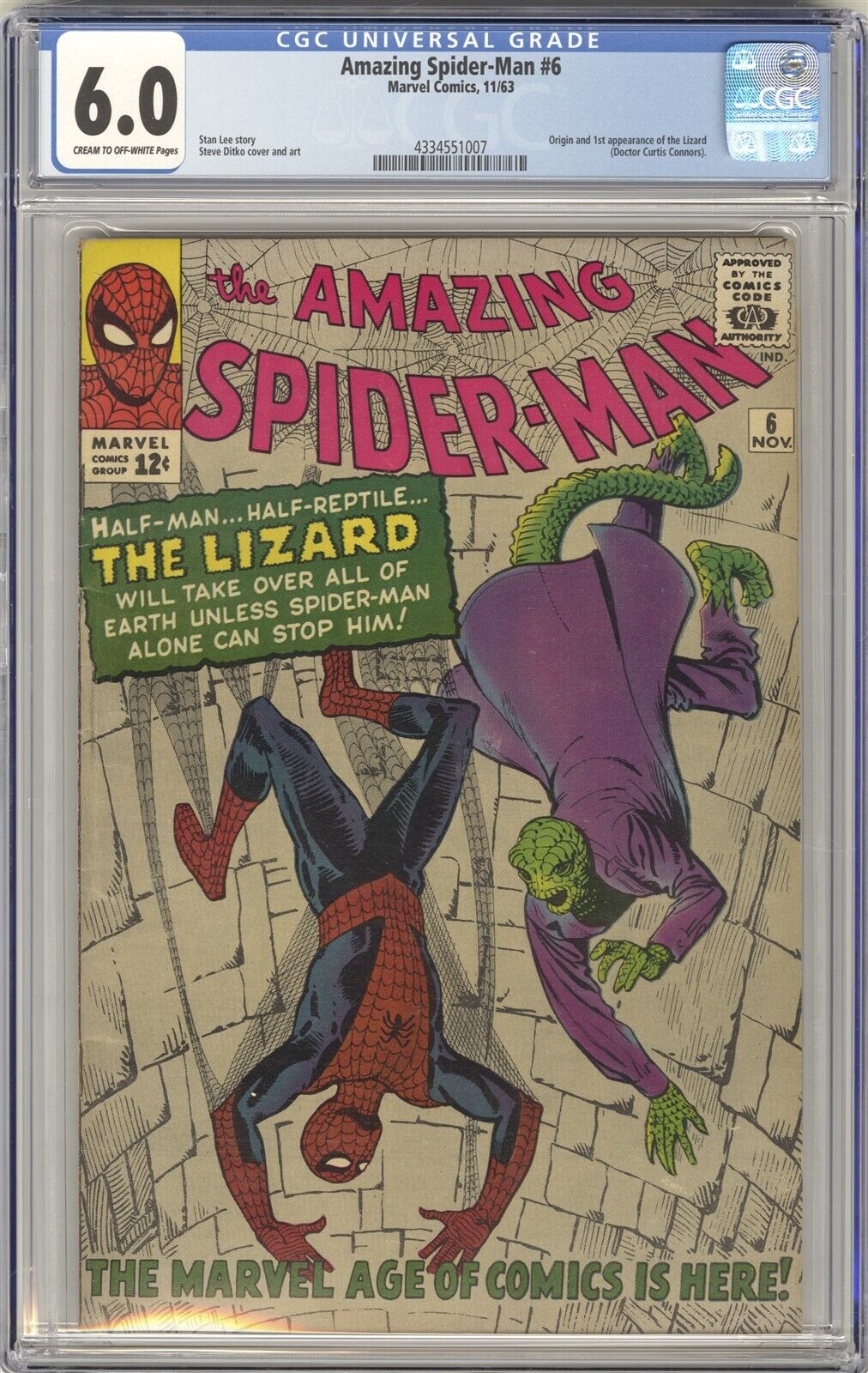 Amazing SpiderMan 6 CGC 60 VINTAGE Marvel Comic KEY Origin  1st Lizard App