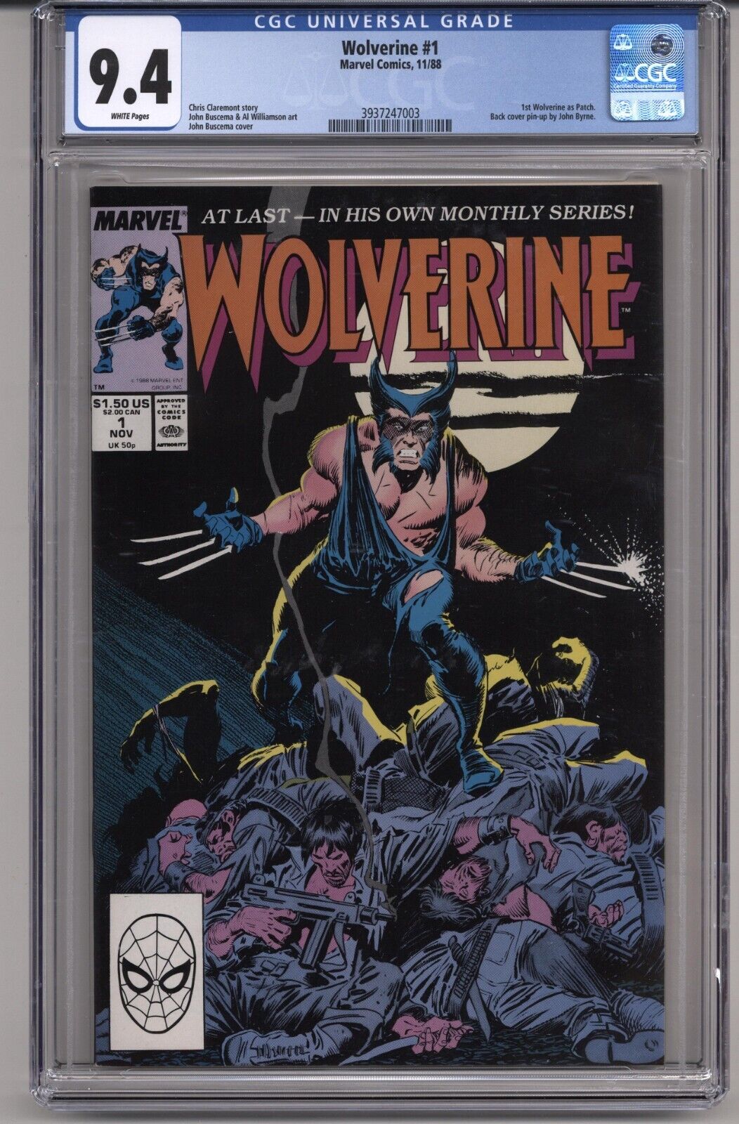 WOLVERINE 1 CGC 94 WPGS JOHN BUSCEMA CVR 1ST WOLVERINE AS PATCH 1988