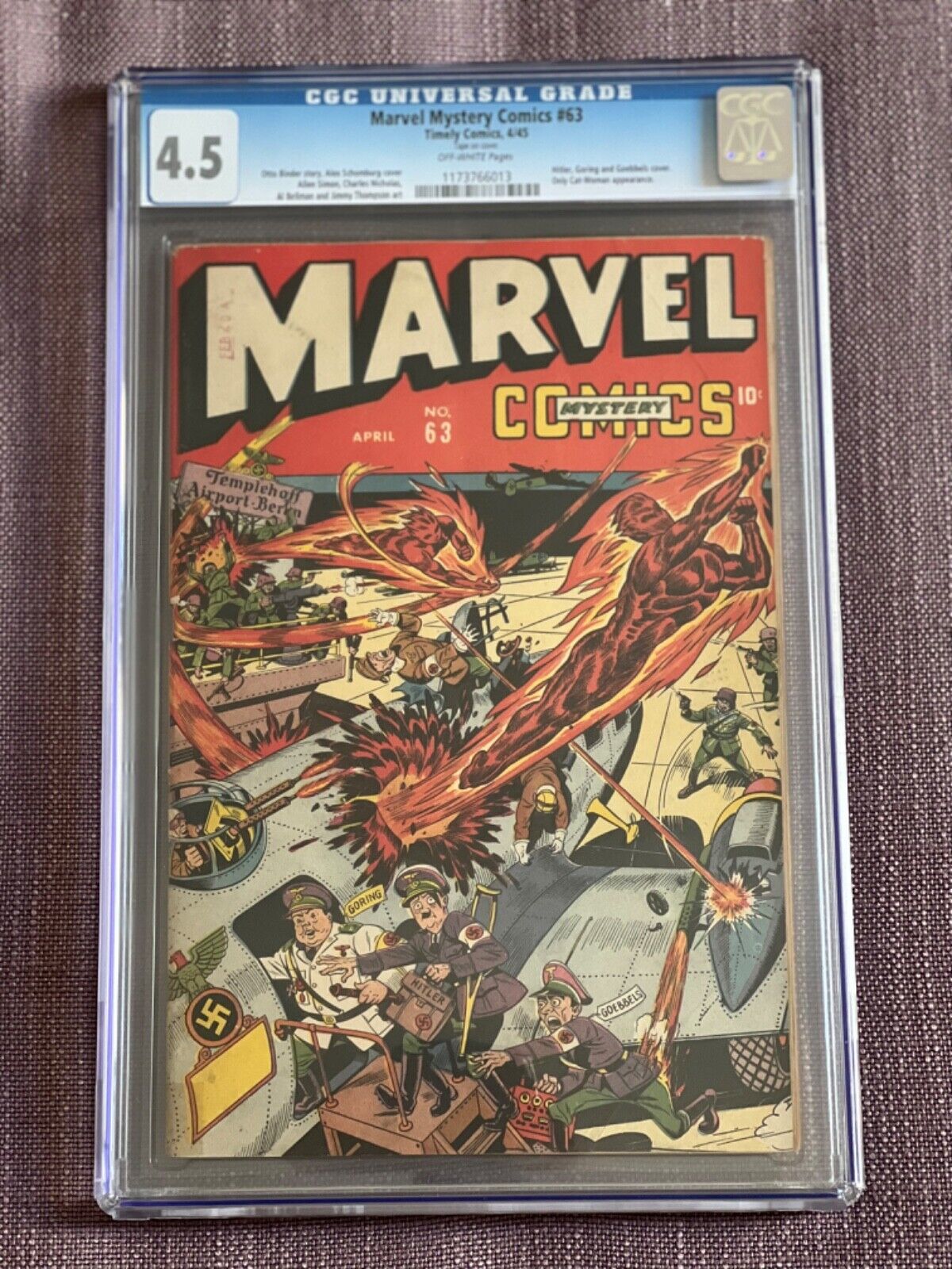 Marvel Mystery Comics 63  CGC 45 Hitler Goring  Goebbels Cover  1945 Golden