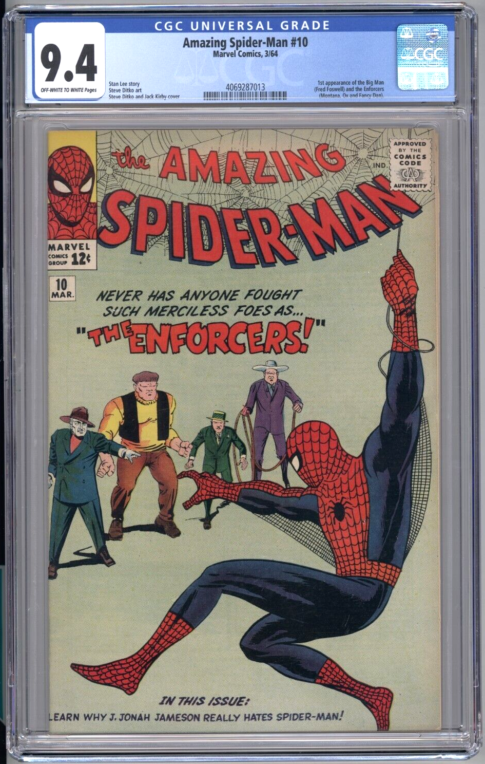 Amazing SpiderMan 10 CGC 94 MARVEL 1964 1st Big Man and Enforcers HIGH GRADE