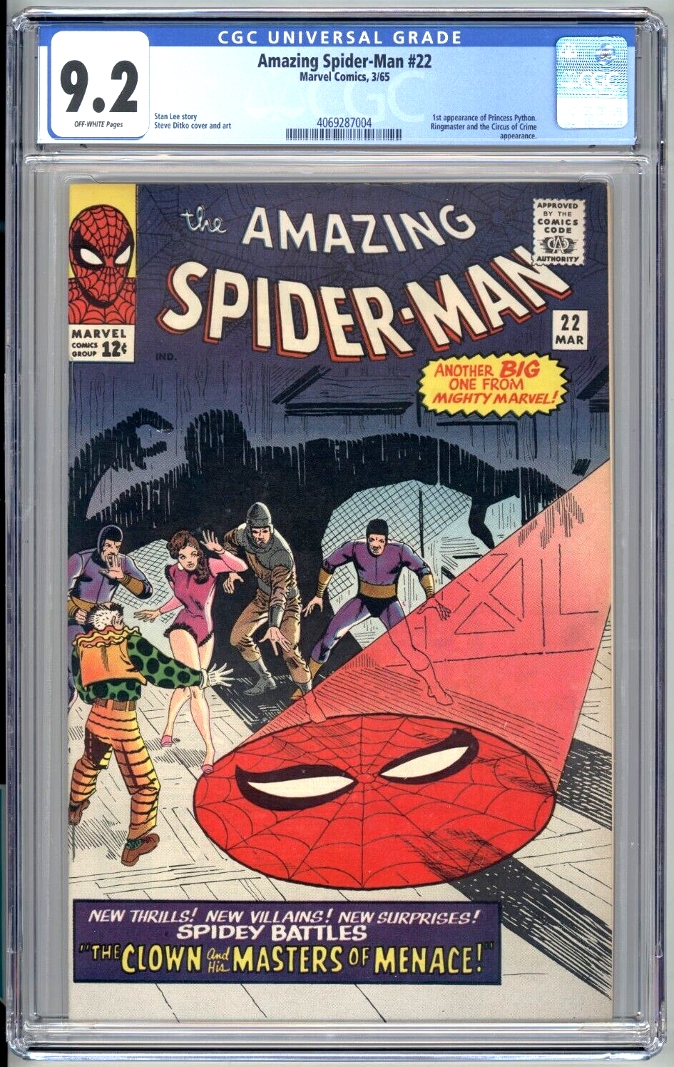Amazing SpiderMan 22 CGC 92 Marvel 1965 1st Circus of Crime HIGH GRADE