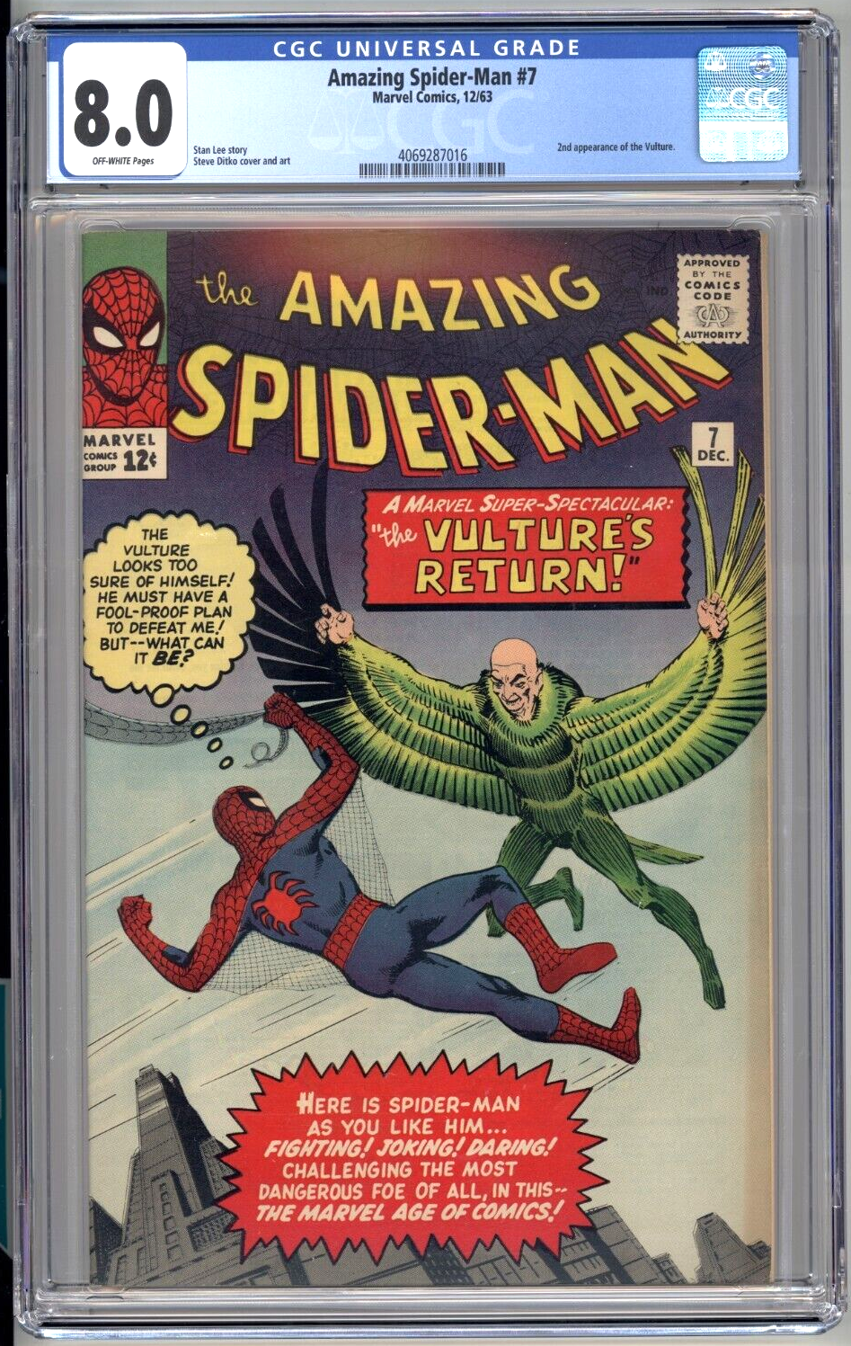Amazing SpiderMan 7 CGC 80 Marvel 1963 2nd Vulture HIGH GRADE