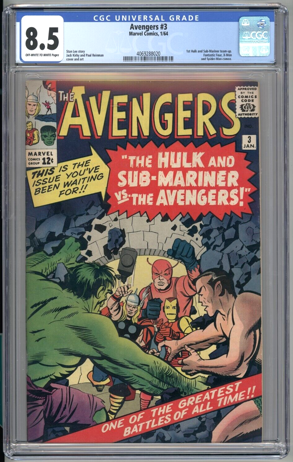 Avengers 3 CGC 85 Marvel 1964 1st Hulk and SubMariner TeamUp HIGH GRADE