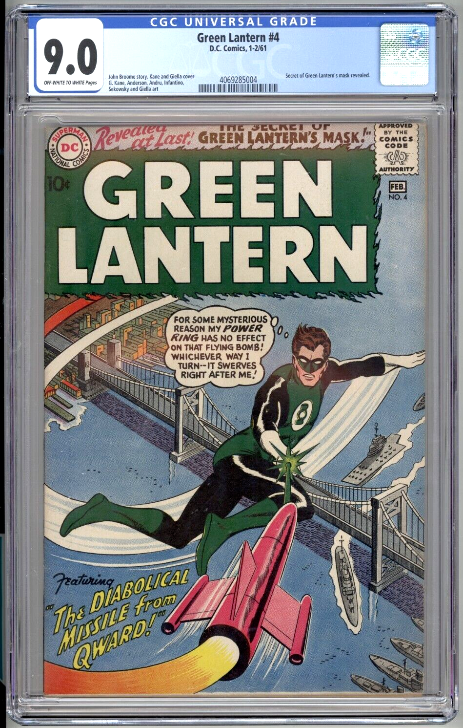 Green Lantern 4 CGC 90 DC 1961 Mask Secret Revealed