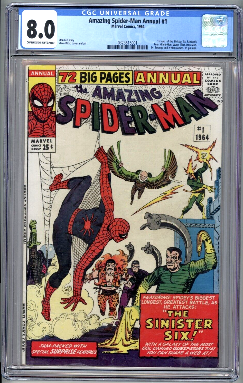 Amazing SpiderMan Annual 1 CGC 80 MARVEL 1st Sinister Six HIGH GRADE