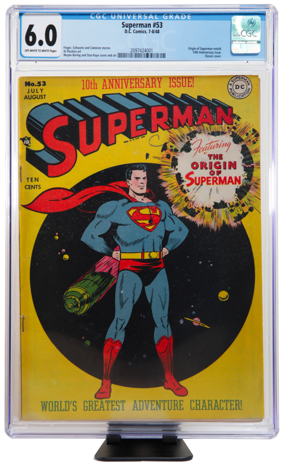 SUPERMAN 53 CGC 60 FN 1948 10th anniversary Classic Superman Origin cover