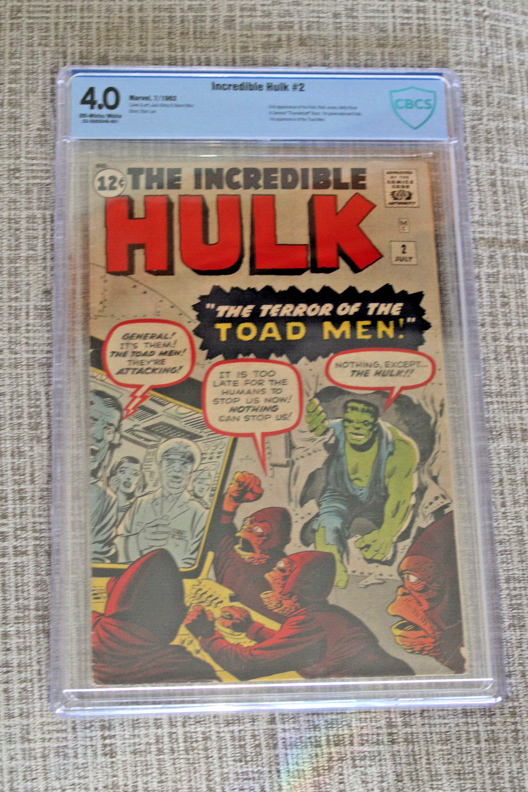 INCREDIBLE HULK 2 CBCS 40 OWWH PAGES   1ST GREEN HULK  TOAD MEN 1962 JP