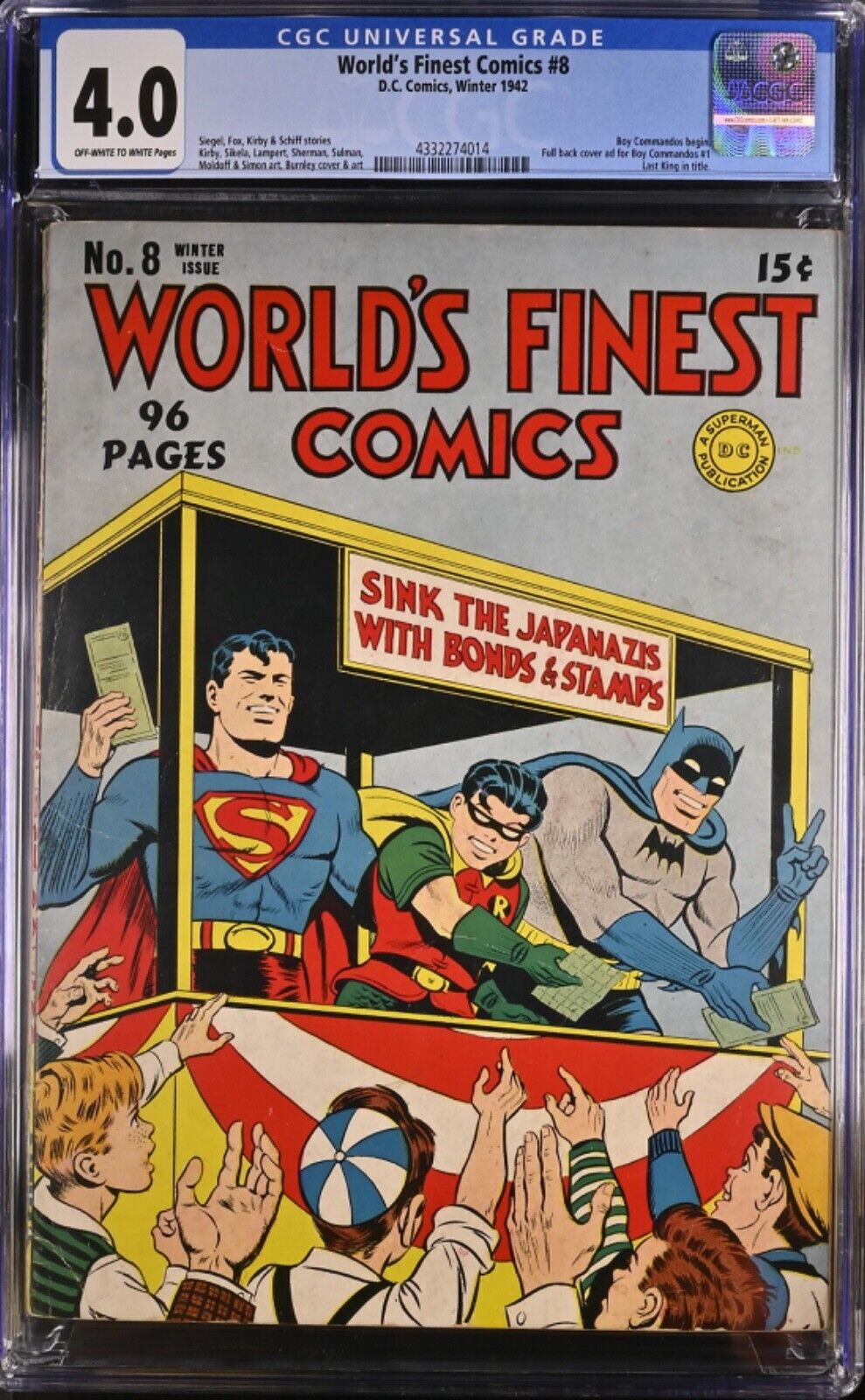 WORLDS FINEST 1941 8 CGC 40CLASSIC 1942 GOLDEN AGE DC COMICS COVER