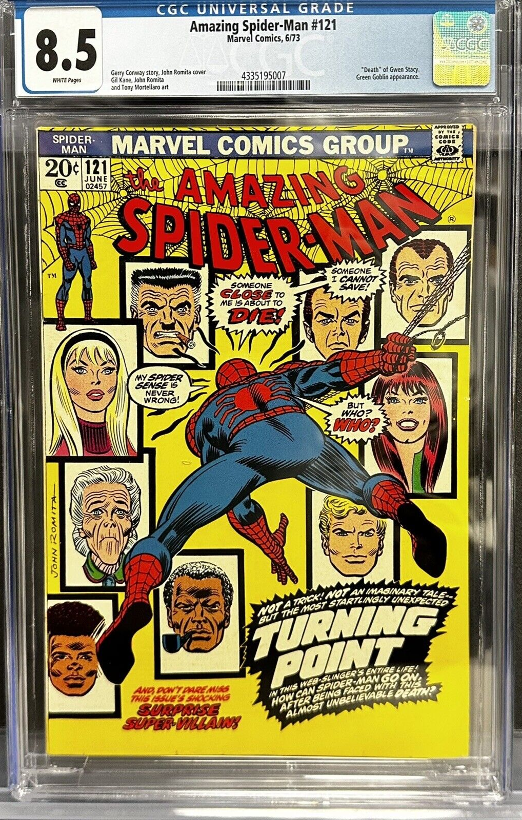 AMAZING SPIDERMAN 121 CGC 85 WHITE Pgs KEY Death Gwen Stacy Marvel Comic