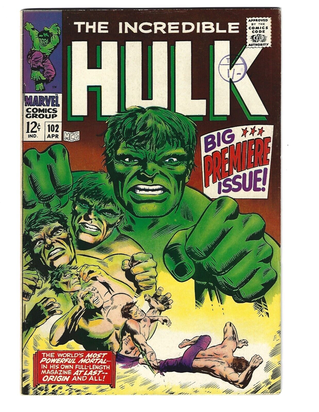 THE INCREDIBLE HULK  102  70  OWW PAGES  1968  KEY BOOK HIGH GRADE