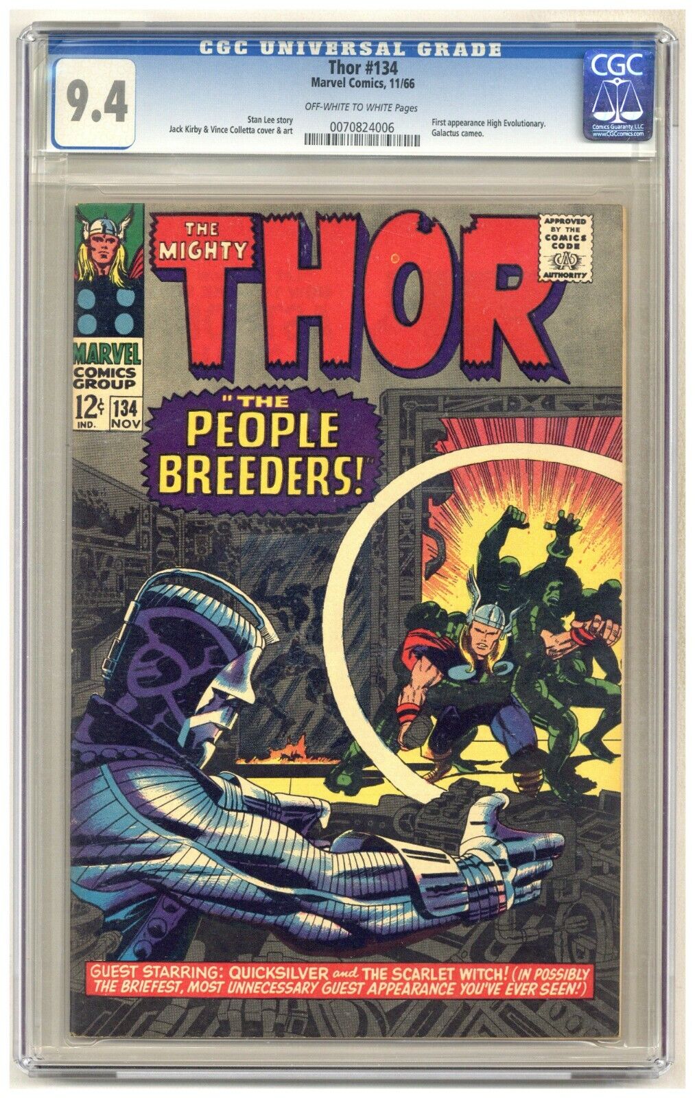 Thor 134 CGC 94 1st app High Evolutionary Galactus Kirby 1966 Marvel G257