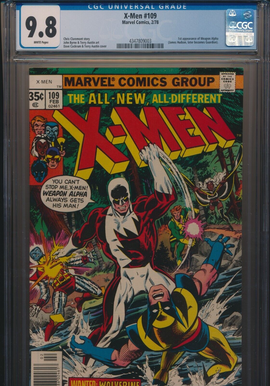 MARVEL COMICS XMEN 109 CGC 98 WP 1978 1ST WEAPON ALPHA NEWSSTAND