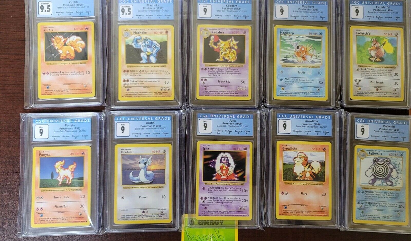 1999 Pokemon Shadowless Cards Lot of 10 different cards CGC graded 9 Hot