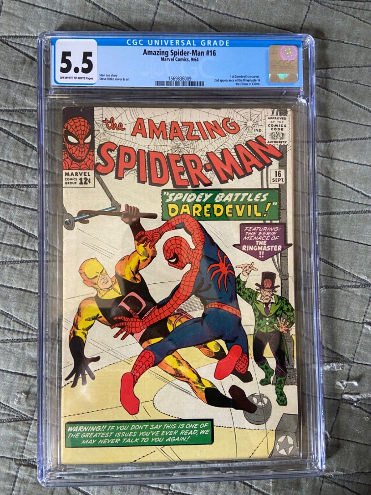 RARE 1964 SILVER AGE AMAZING SPIDERMAN 16 CGC 55 UNIVERSAL DAREDEVIL CROSSOVE