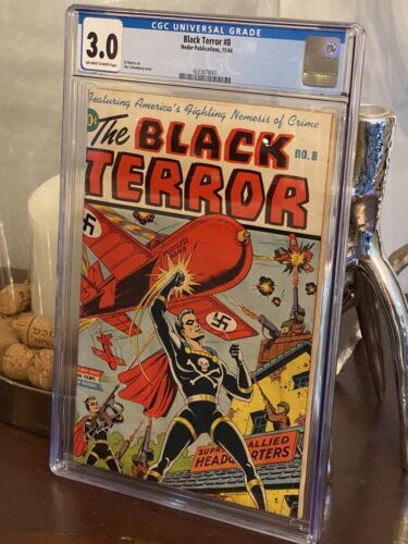 Vintage Alex Schomburg Cover  1944 The Black Terror Comic WWII 8   CGC 30