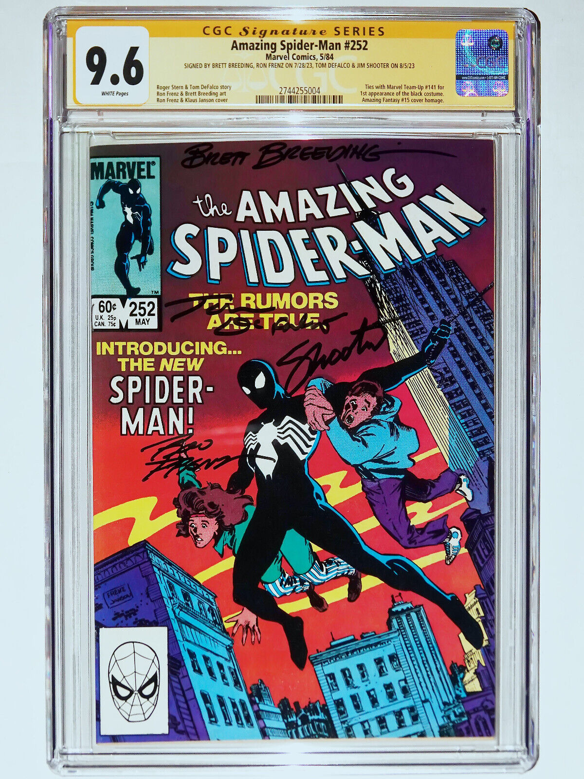 AMAZING SPIDERMAN 252 CGC 96 W Signed 4X Breeding Frenz Shooter DeFalco