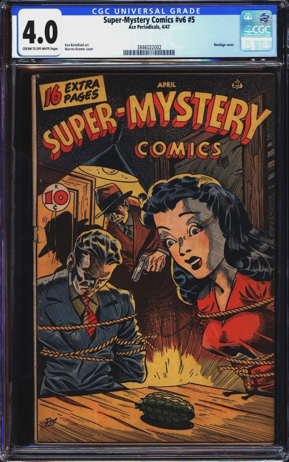 SuperMystery Comics Volume 6 5 CGC 40 Classic Bondage cover 1947 Ace