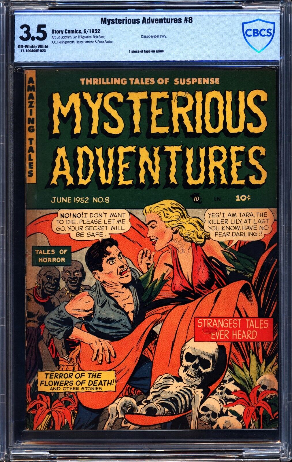 Mysterious Adventures 8 CBCS 35 Classic Eyeball story RARE PCH CGC 1952 skulls