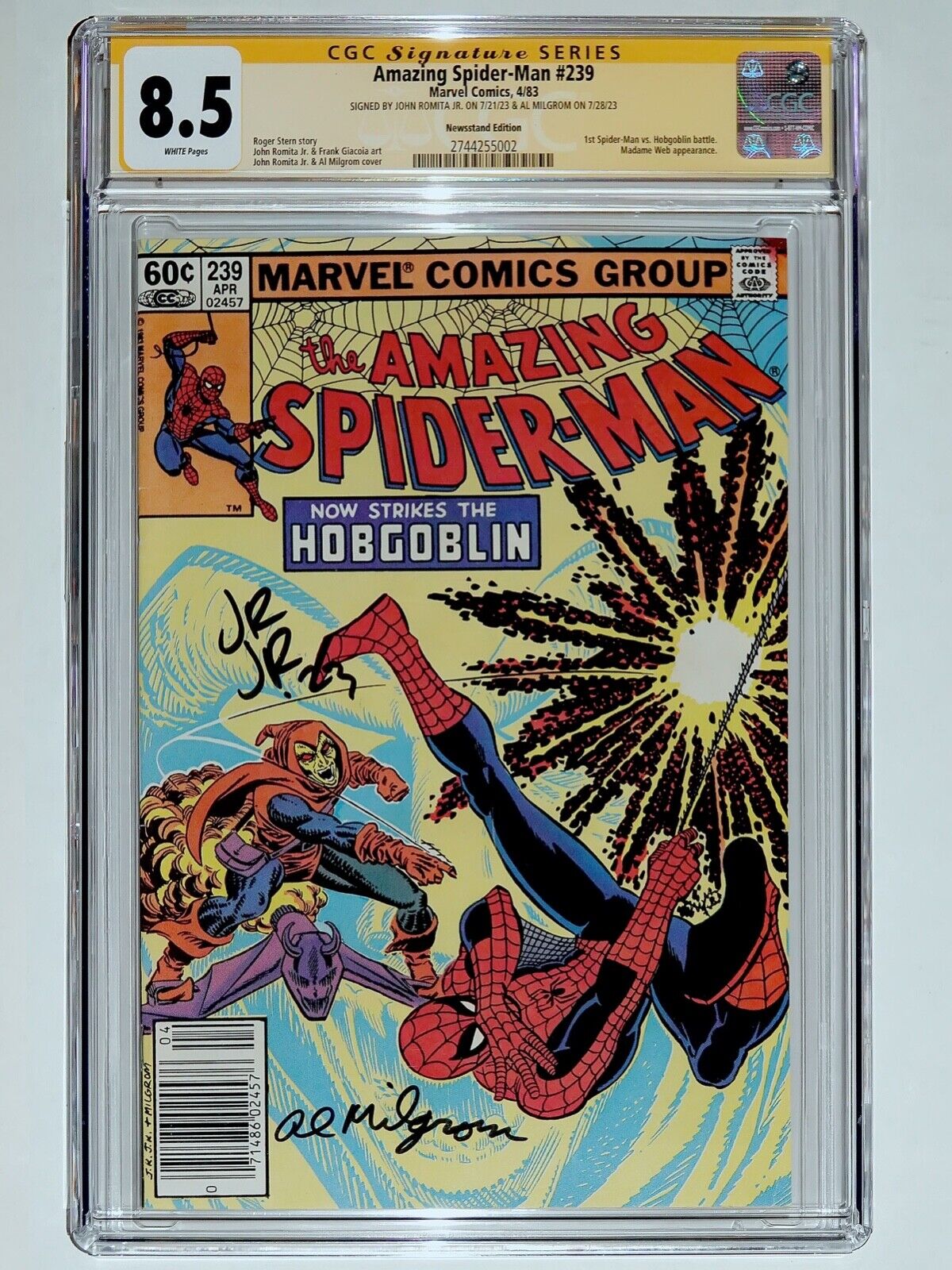 Amazing SpiderMan 239 CGC 85 W 2x Signed Romita  Milgrom Newsstand 1983