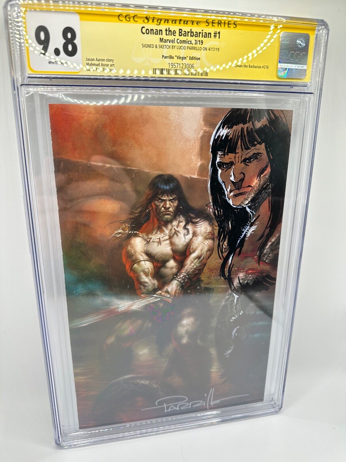 Conan the Barbarian 1  Virgin  Lucio Parrillo Signed and Sketch  CGC 98