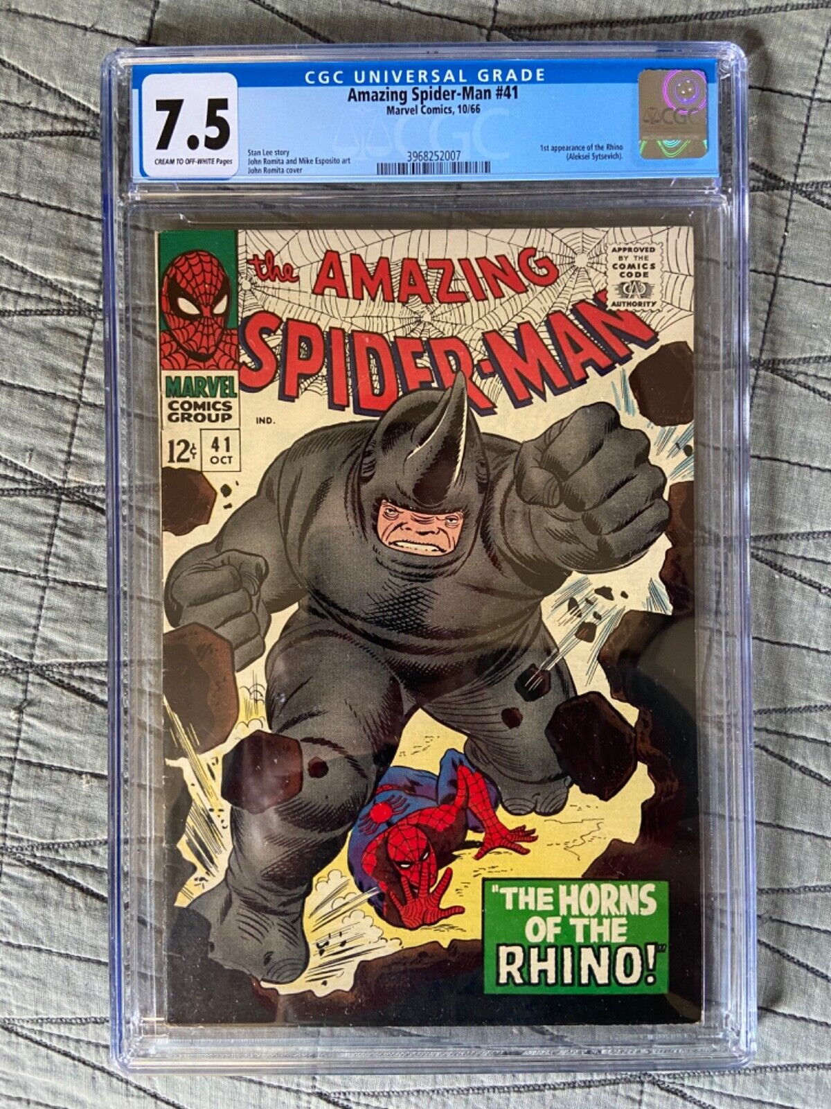 1966 SILVER AGE AMAZING SPIDERMAN 41 CGC 75 UNIVERSAL KEY ISSUE 1ST RHINO