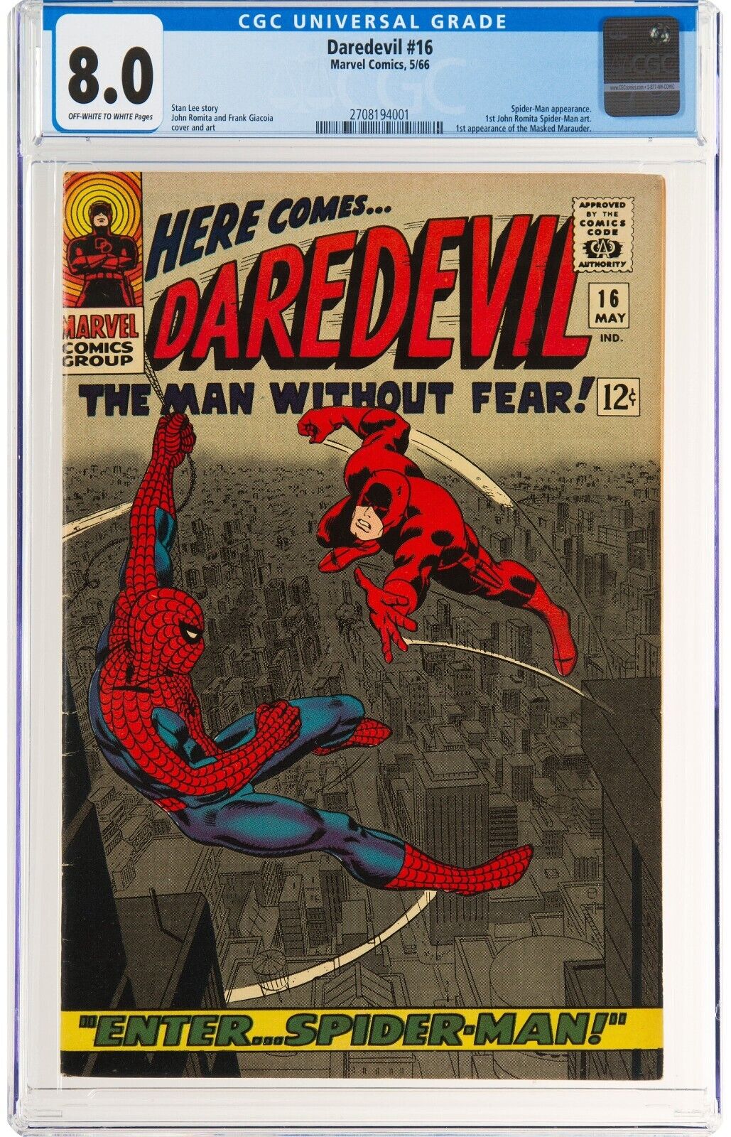 Daredevil 16 May 1966 Marvel Comics CGC 80 VF  SpiderMan appearance