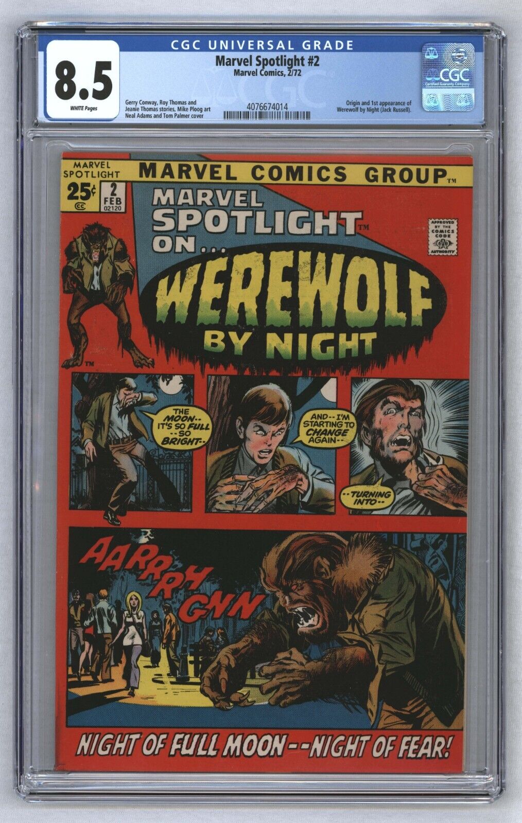 Marvel Spotlight 2 1st Werewolf By Night Jack Russell White Pages 1972 CGC 85
