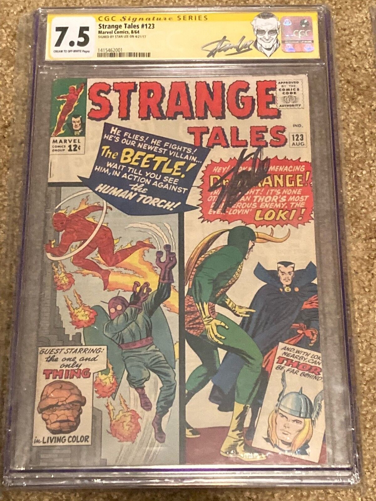 Strange Tales 123 CGC SS Signed Stan Lee Dr Strange Jack Kirby Art Loki Beetle