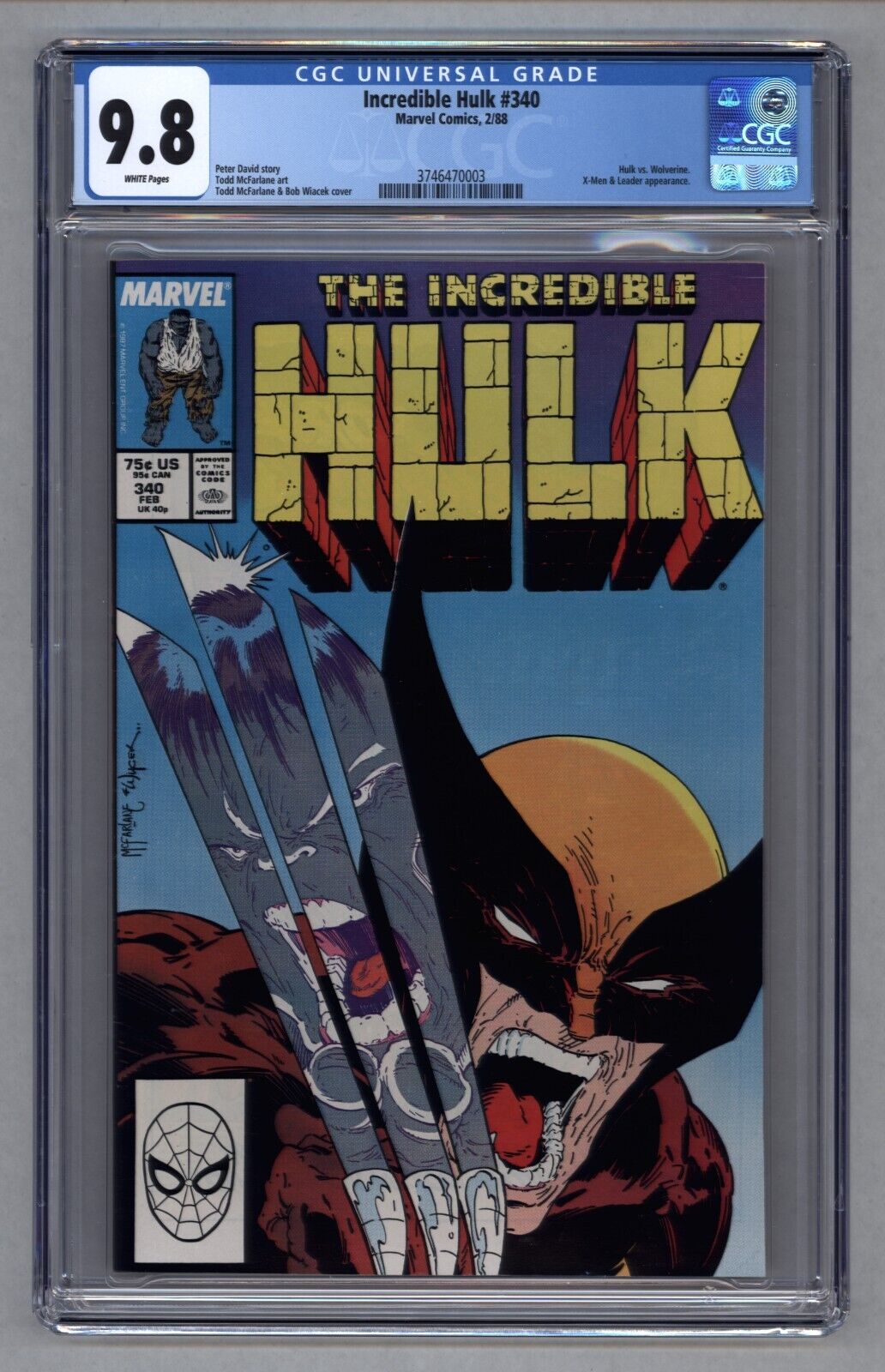 Incredible Hulk 340 Todd McFarlane Classic Wolverine Battle Wt Pgs 1988 CGC 98