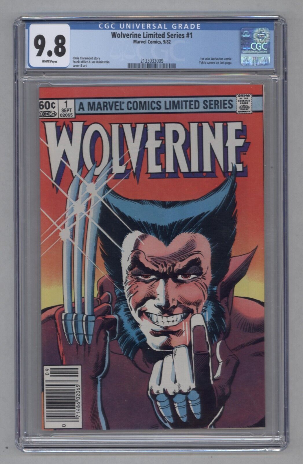 Wolverine 1 Newsstand Variant 1st Solo Wolverine Title White Pages 1982 CGC 98