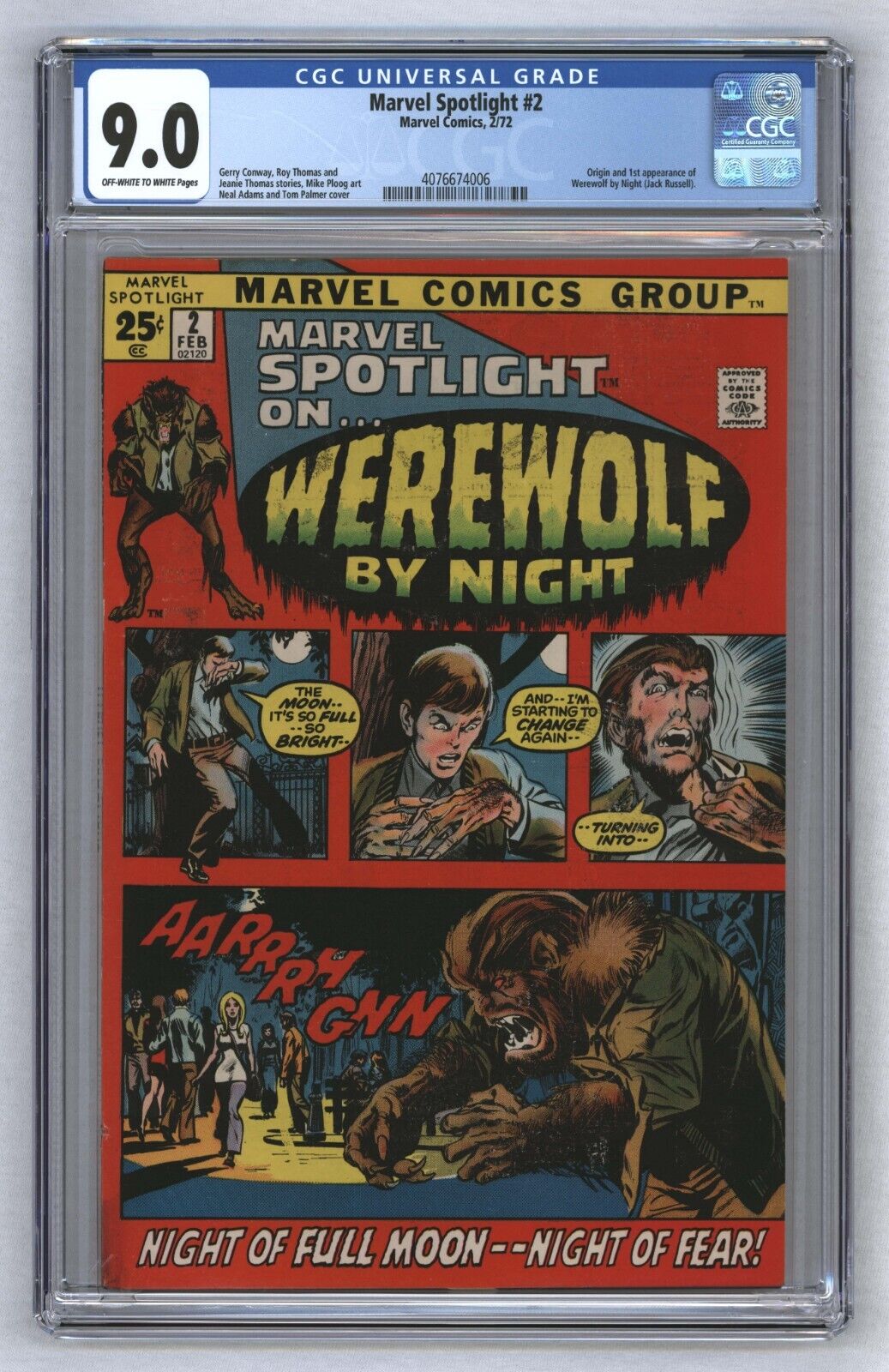 Marvel Spotlight 2 1st App  Origin Werewolf By Night Jack Russell 1972 CGC 90