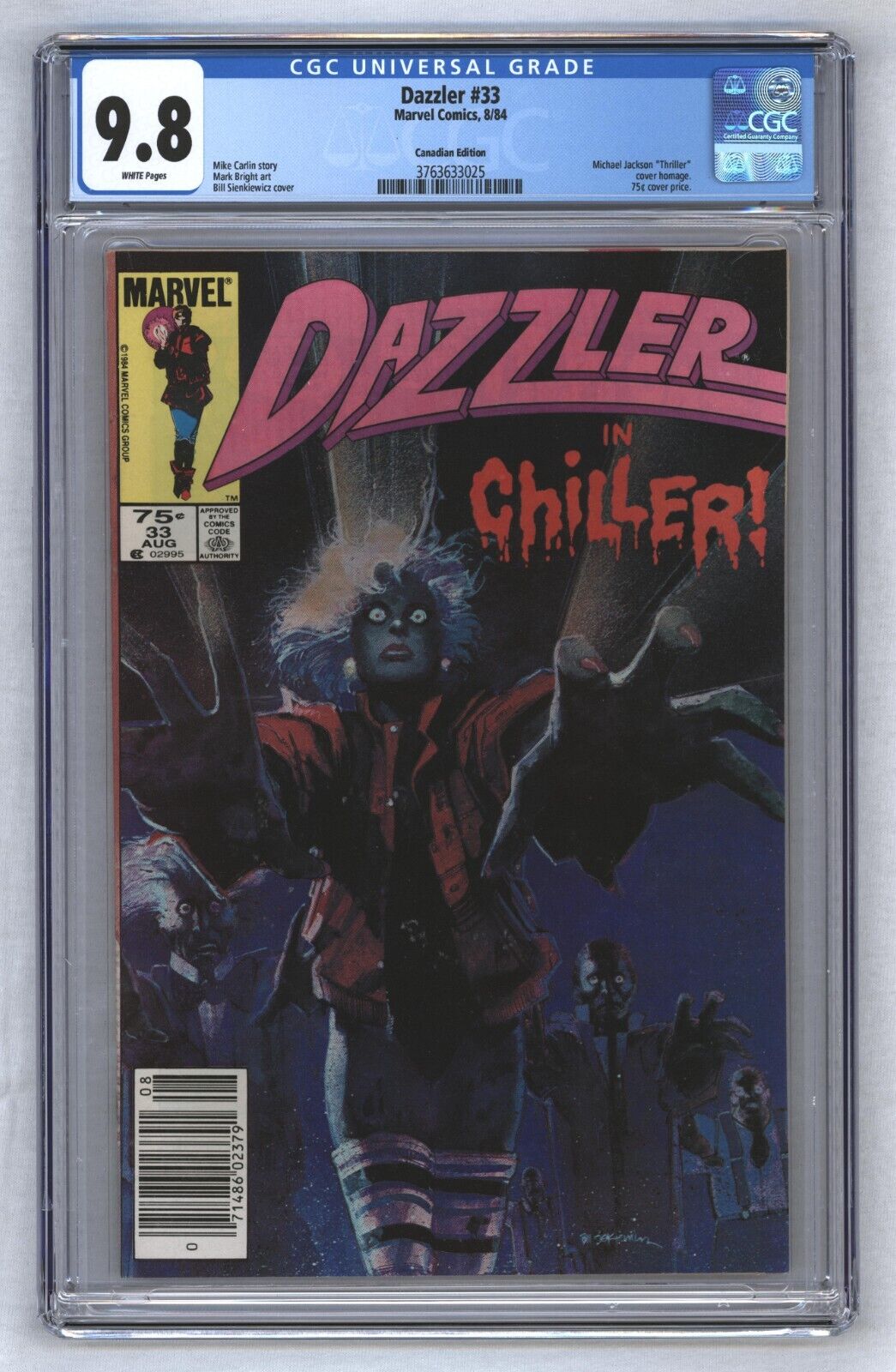 Dazzler 33 Bill Sienkiewicz Thriller 1 of 1 Canadian Price Variant 1984 CGC 98
