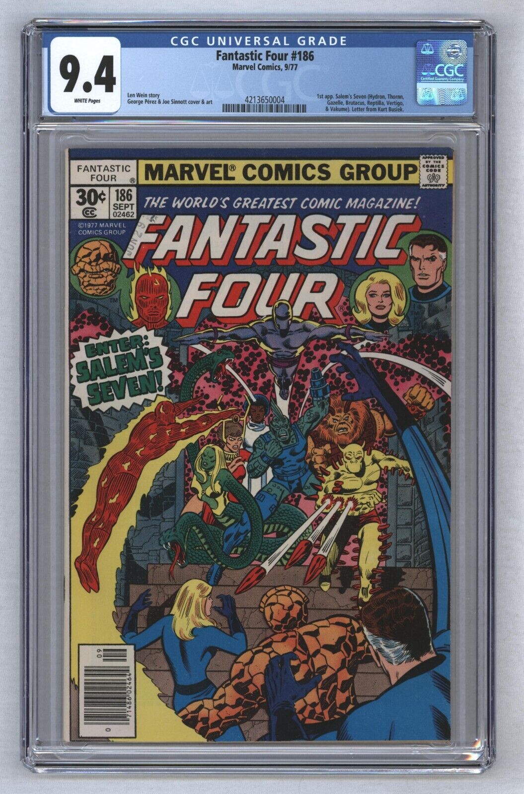 Fantastic Four 186 1st Salems Seven Agatha Related Newsstand  WP 1977 CGC 94