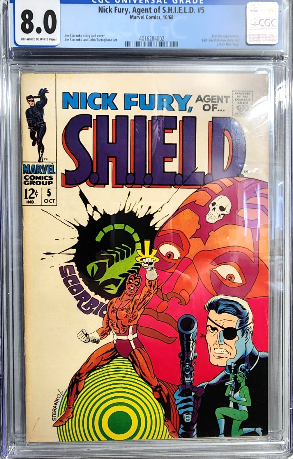  CGC VF 80 Nick Fury Agent of SHIELD 5 1968 OWWP Jim Steranko art STAN LEE