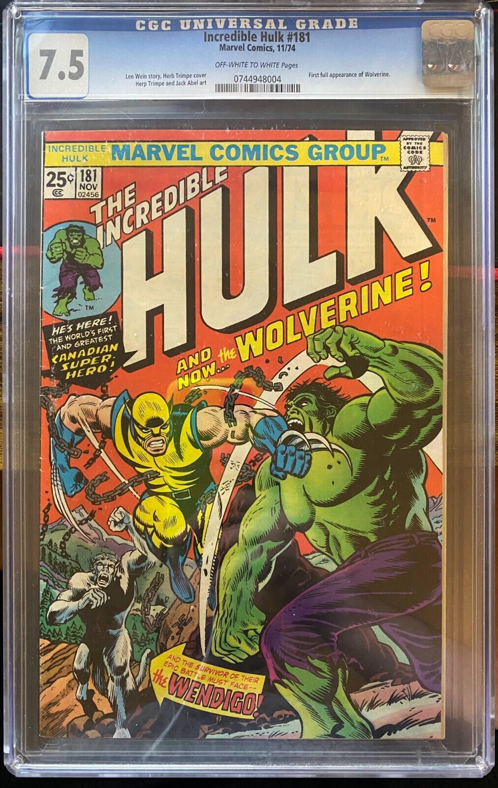 Incredible Hulk 181  CGC 75  Case Cracked