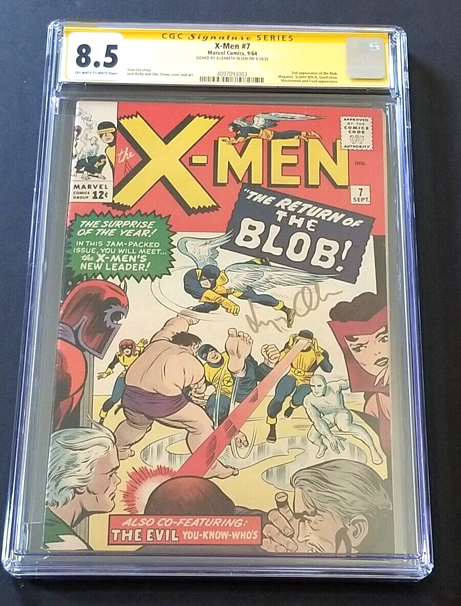 XMEN 7  CGC 85 OWW PGS  ELIZABETH OLSEN SIGNED  3RD SCARLET WITCH 2ND BLOB