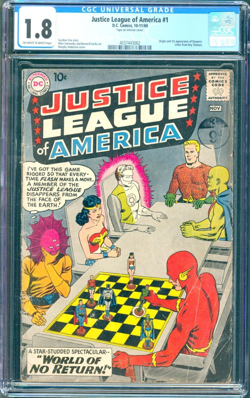 Justice League of America 1 1960 CGC 18  Ow to white 1storigin Despero