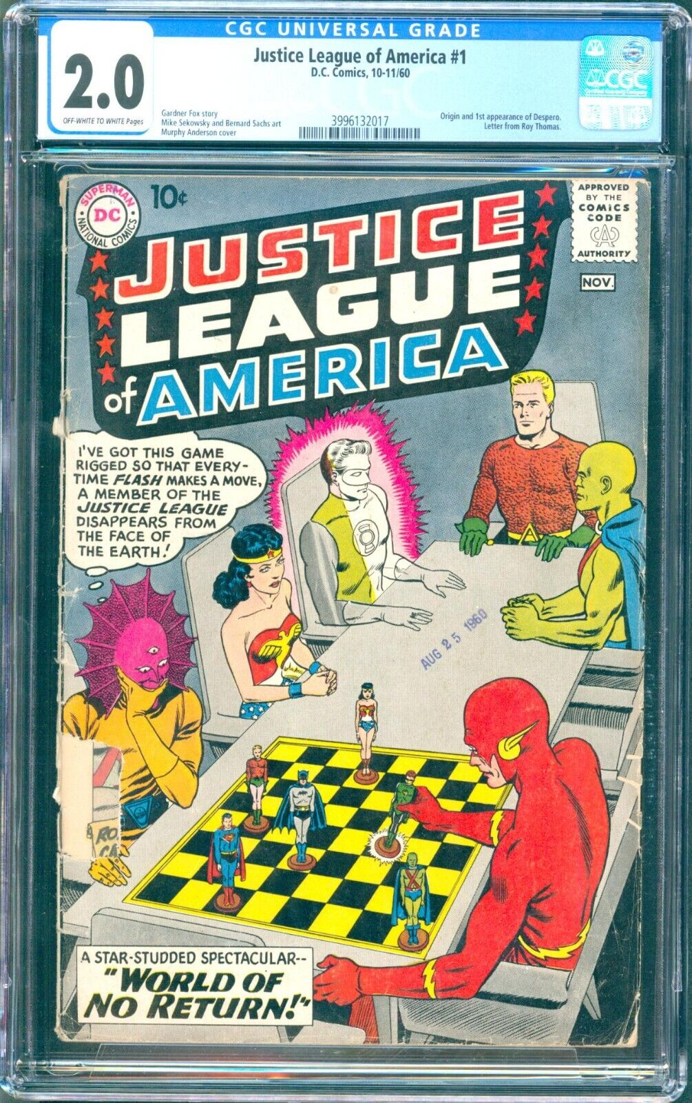 Justice League of America 1 1960 CGC 20  Ow to white 1storigin Despero
