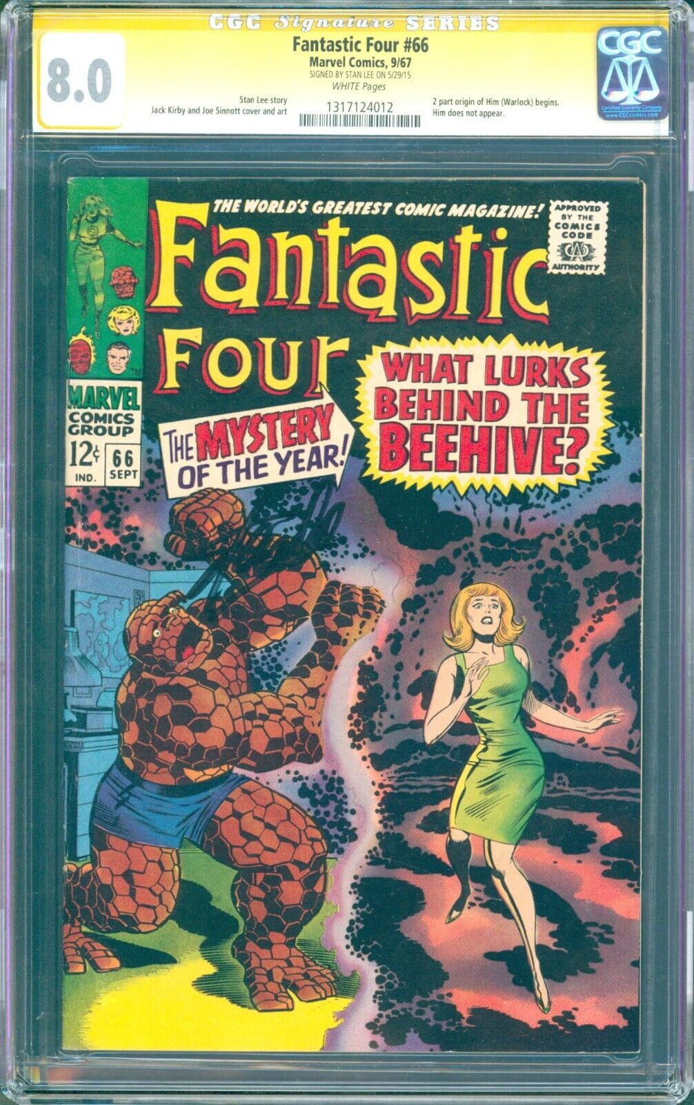 Fantastic Four 66 1967 CGC 80  White pages Signed by Stan Lee SS  Kirby