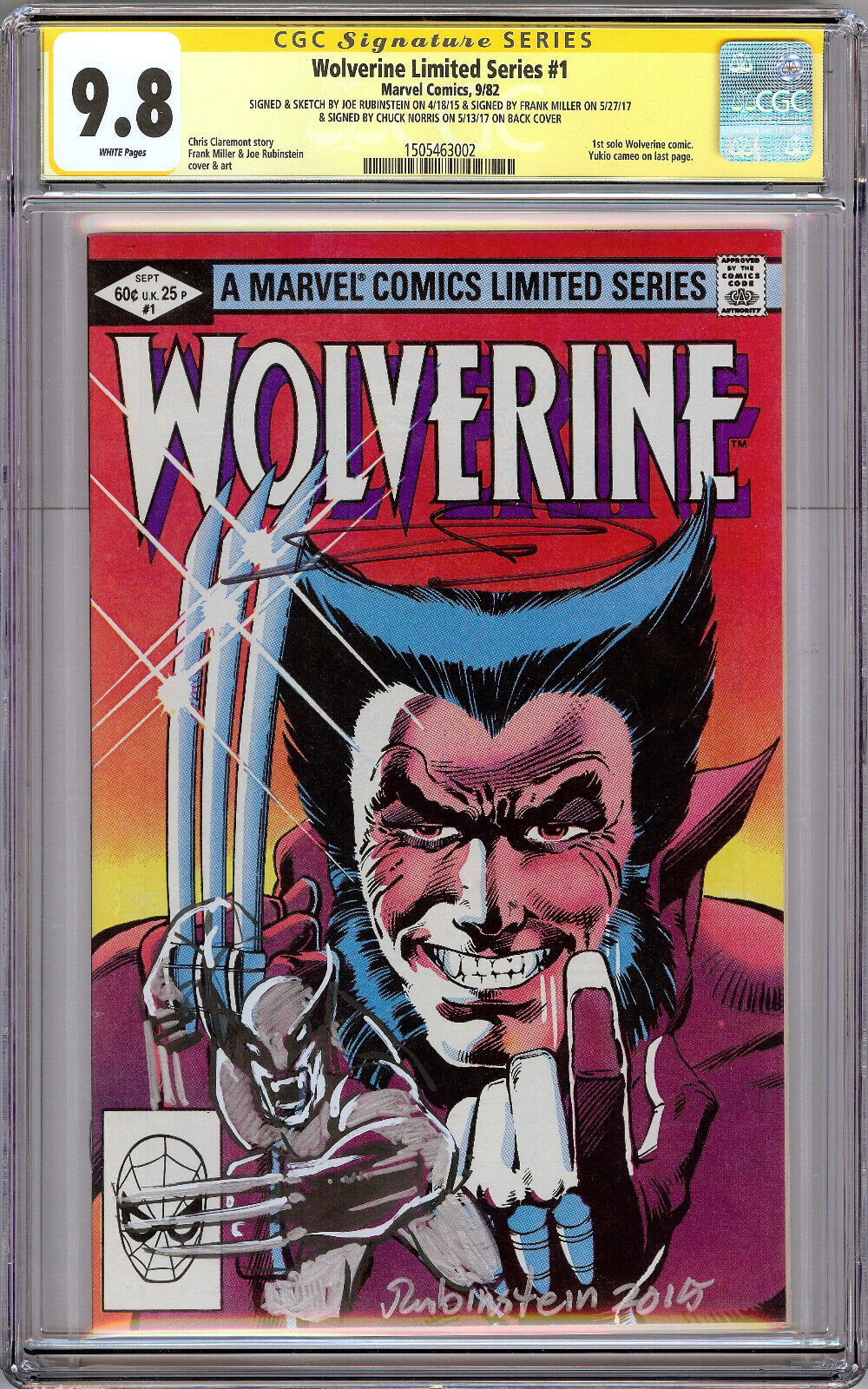 Wolverine Limited Series 1 CGC 98 SS Sketch Rubinstein Remark Frank Miller sign