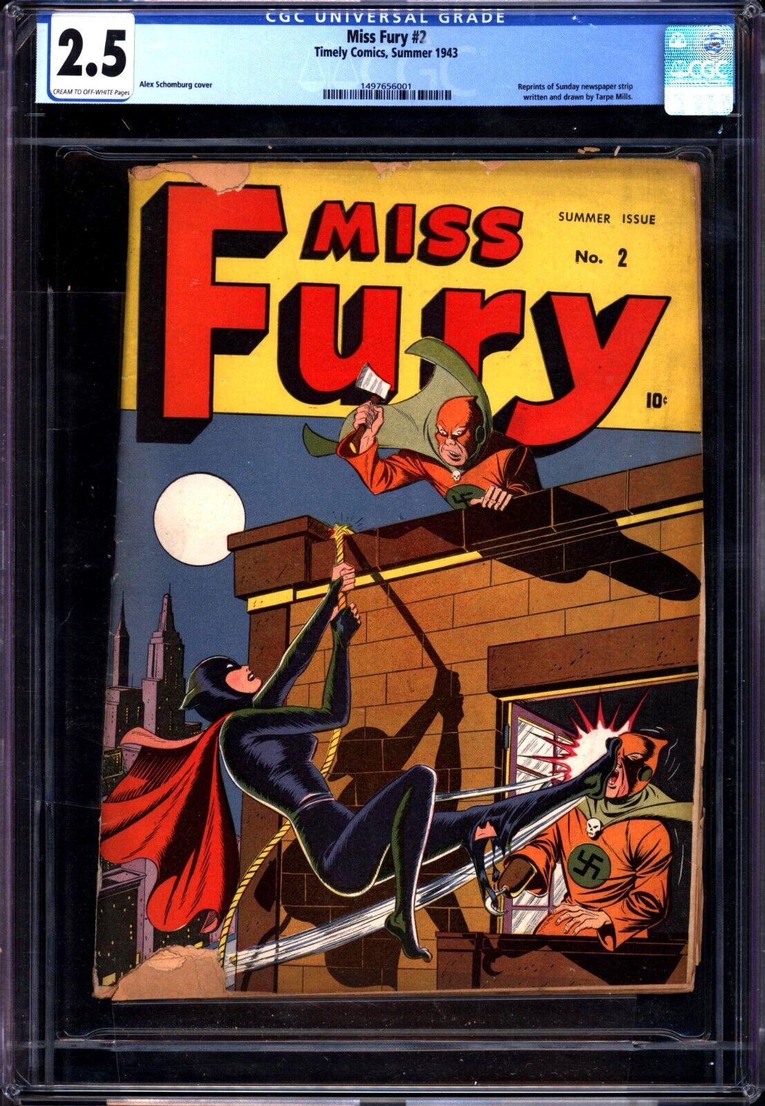 Miss Fury 2 1943 CGC 25  Alex Schomburg cover Golden Age TimelyMarvel