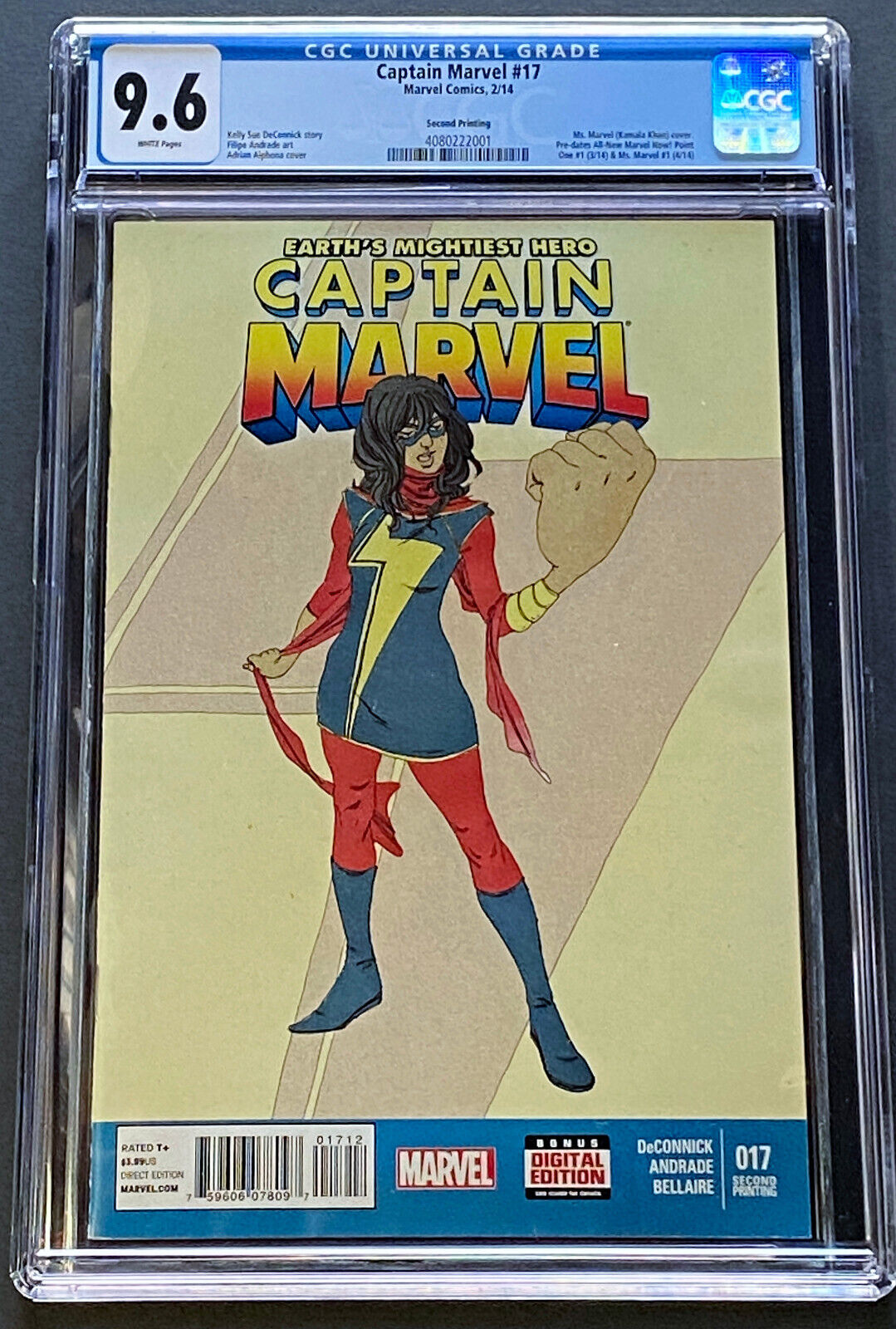 2014 CAPTAIN MARVEL 17 2ND PRINT CGC 96 1ST KAMALA KHAN COVER WHITE PAGES 