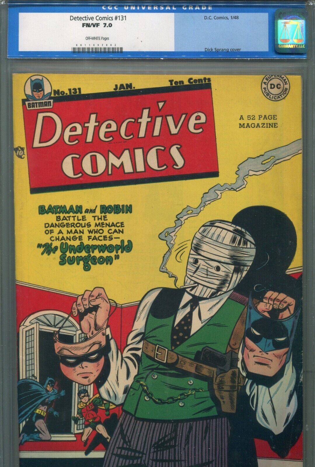 DETECTIVE COMICS 131  CLASSIC BOB KANE BATMAN  ROBIN COVER  CGC 70  1948
