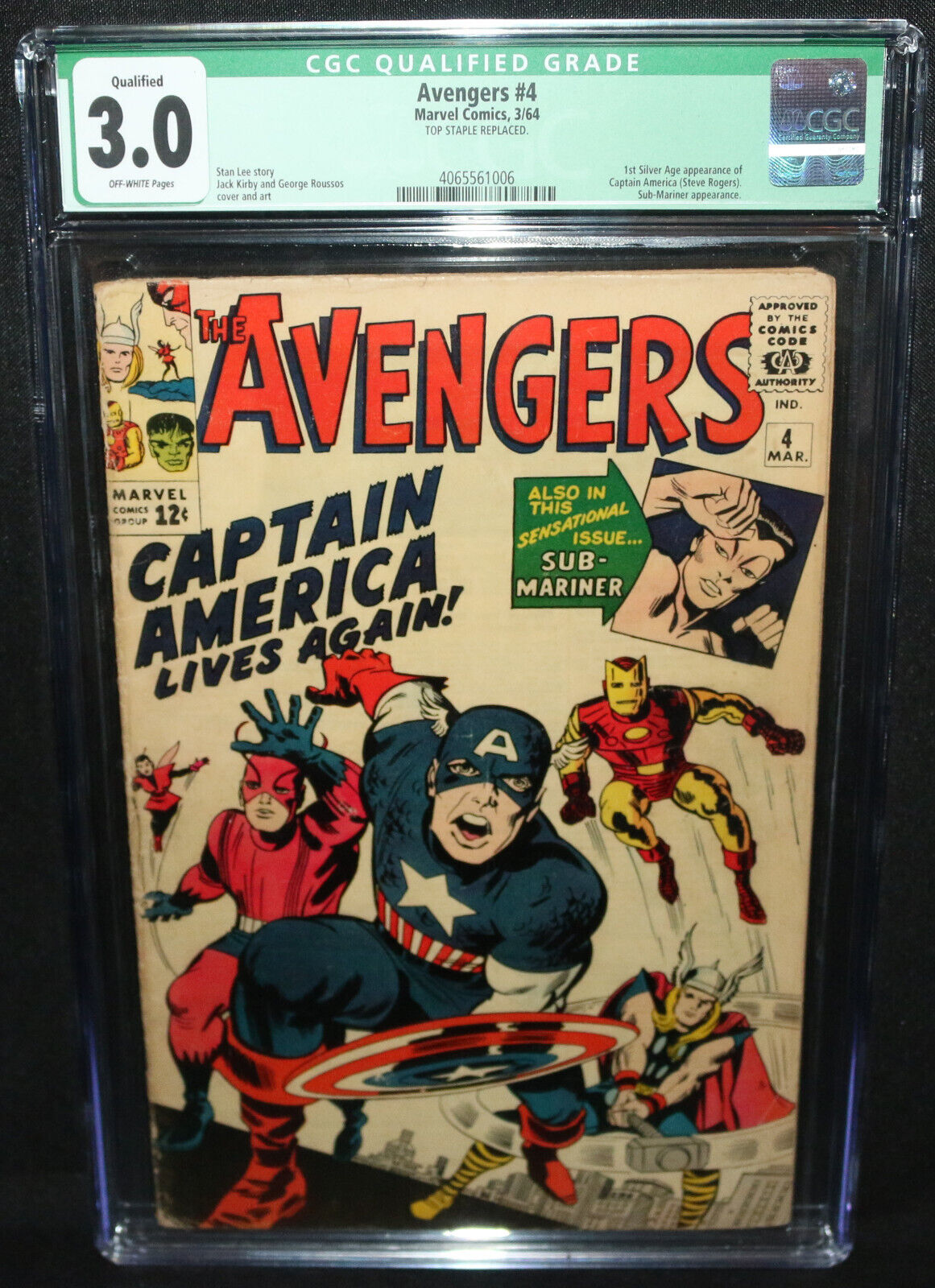 Avengers 4  1st Silver Age App of Captain America  CGC Qualified 30   1964
